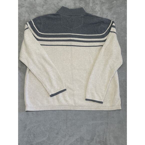 VTG Eddie Bauer Cream Grey 1/4 Zip Mock Neck Stripe Sweater T3XL Classic Preppy - Picture 8 of 16